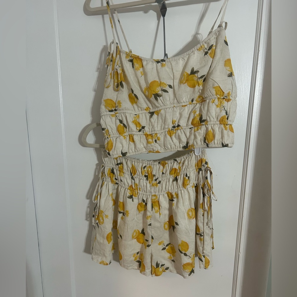 Marshalls Cream Two-Piece Lemon Print Crop Top and Skirt Set